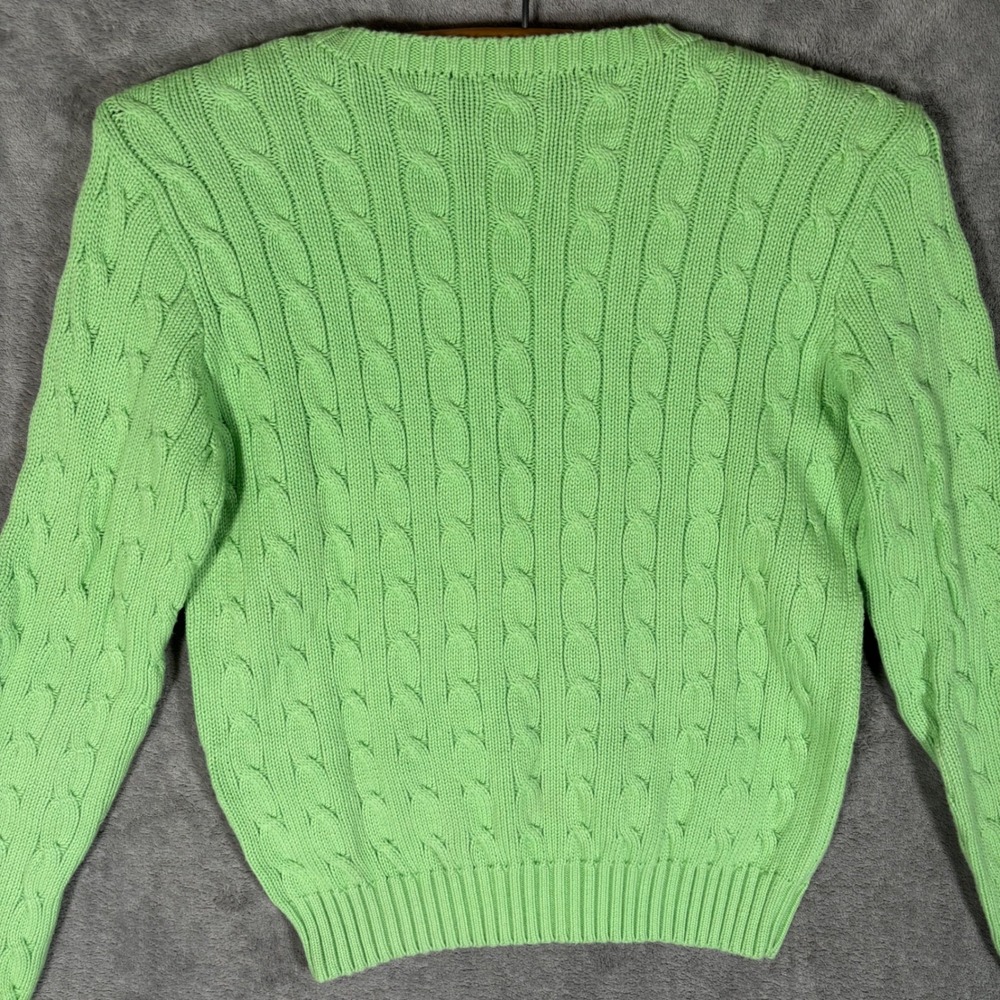 Ralph Lauren Womens Lime Green Cable Knit Cotton Crew Neck Sweater Size M Preppy - Picture 9 of 13